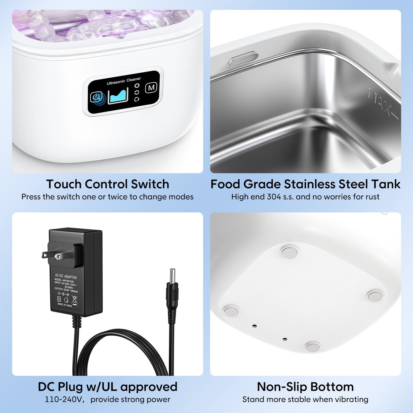 Professional Ultrasonic Cleaner With Uv Light - 45000Hz For Dentures Retainers Jewelry & More(White)