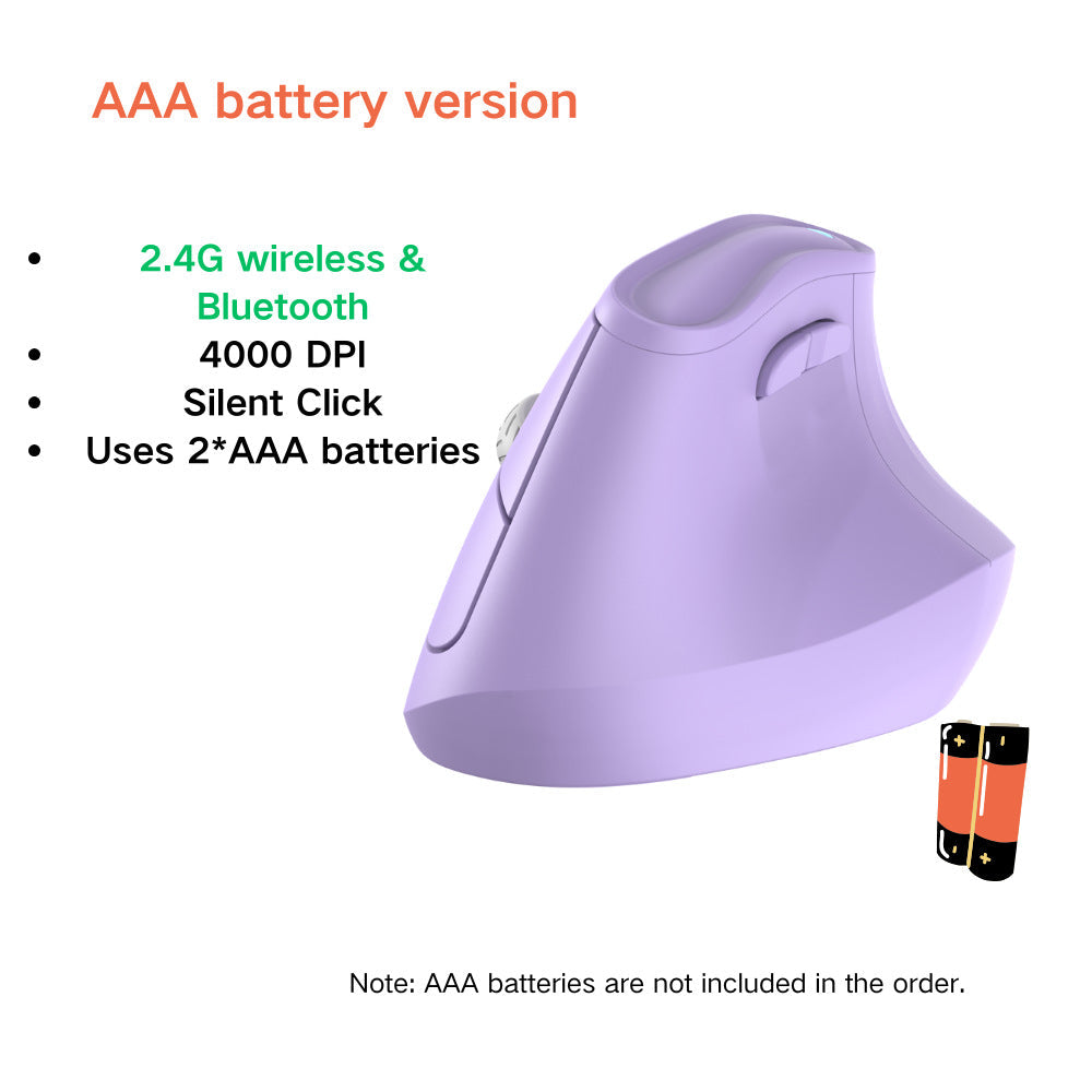 Ergonomic Vertical Mouse Multi Device Bluetooth5.0 & 2.4G Wireless Adjustable Dpi Silent Click(Purple)