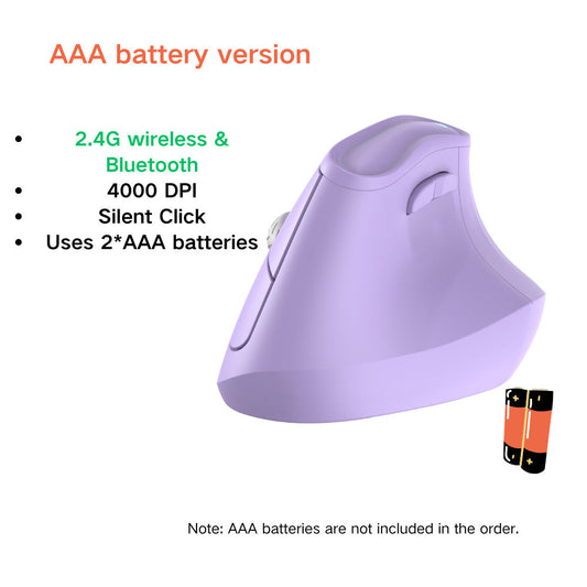 Ergonomic Vertical Mouse Multi Device Bluetooth5.0 & 2.4G Wireless Adjustable Dpi Silent Click(Purple)