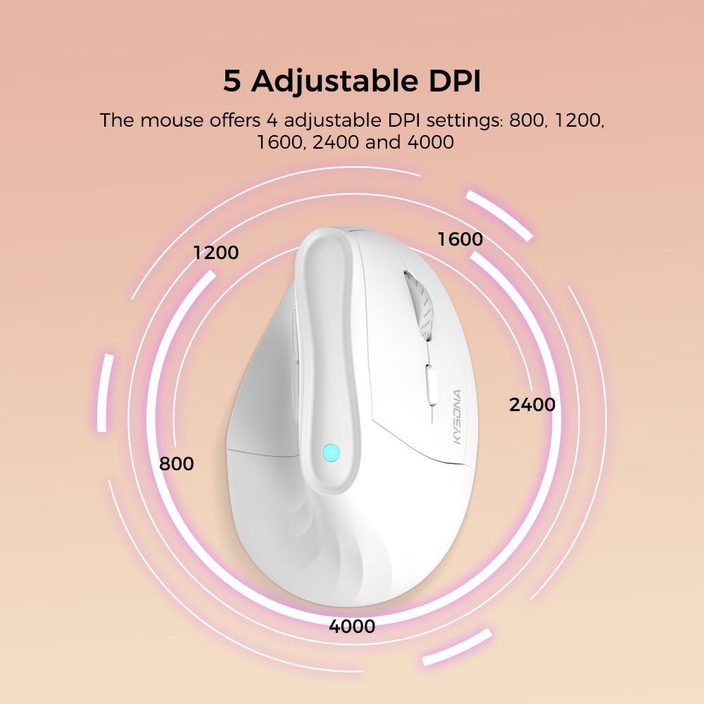 Ergonomic Vertical Mouse Multi Device Bluetooth5.0 & 2.4G Wireless Adjustable Dpi Silent Click(Purple)