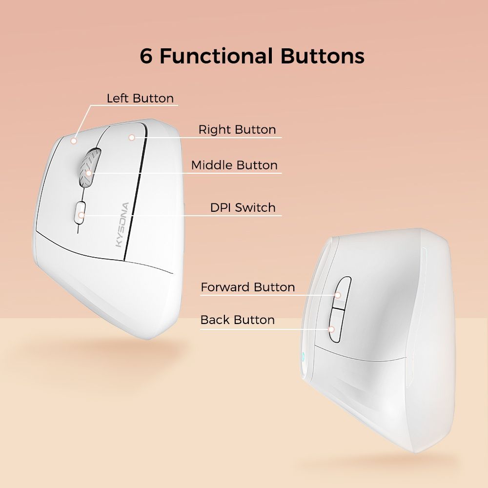 Ergonomic Vertical Mouse Multi Device Bluetooth5.0 & 2.4G Wireless Adjustable Dpi Silent Click(Purple)