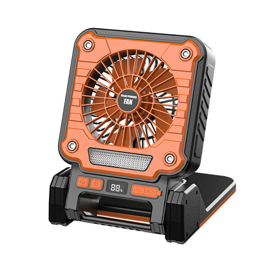 Solar Usb Rechargeable Camping Fan With Led Light Portable Power Bank 180 Collapsible Orange