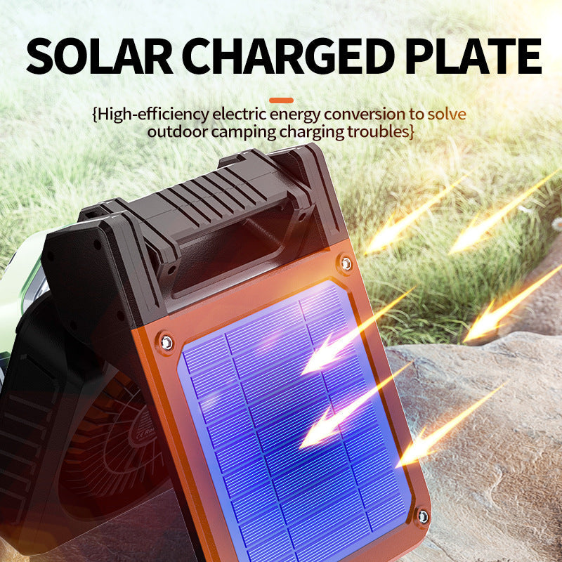 Solar Usb Rechargeable Camping Fan With Led Light Portable Power Bank 180 Collapsible Orange