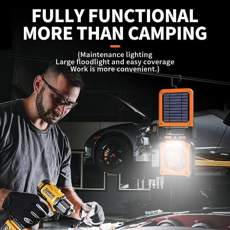 Solar Usb Rechargeable Camping Fan With Led Light Portable Power Bank 180 Collapsible Orange