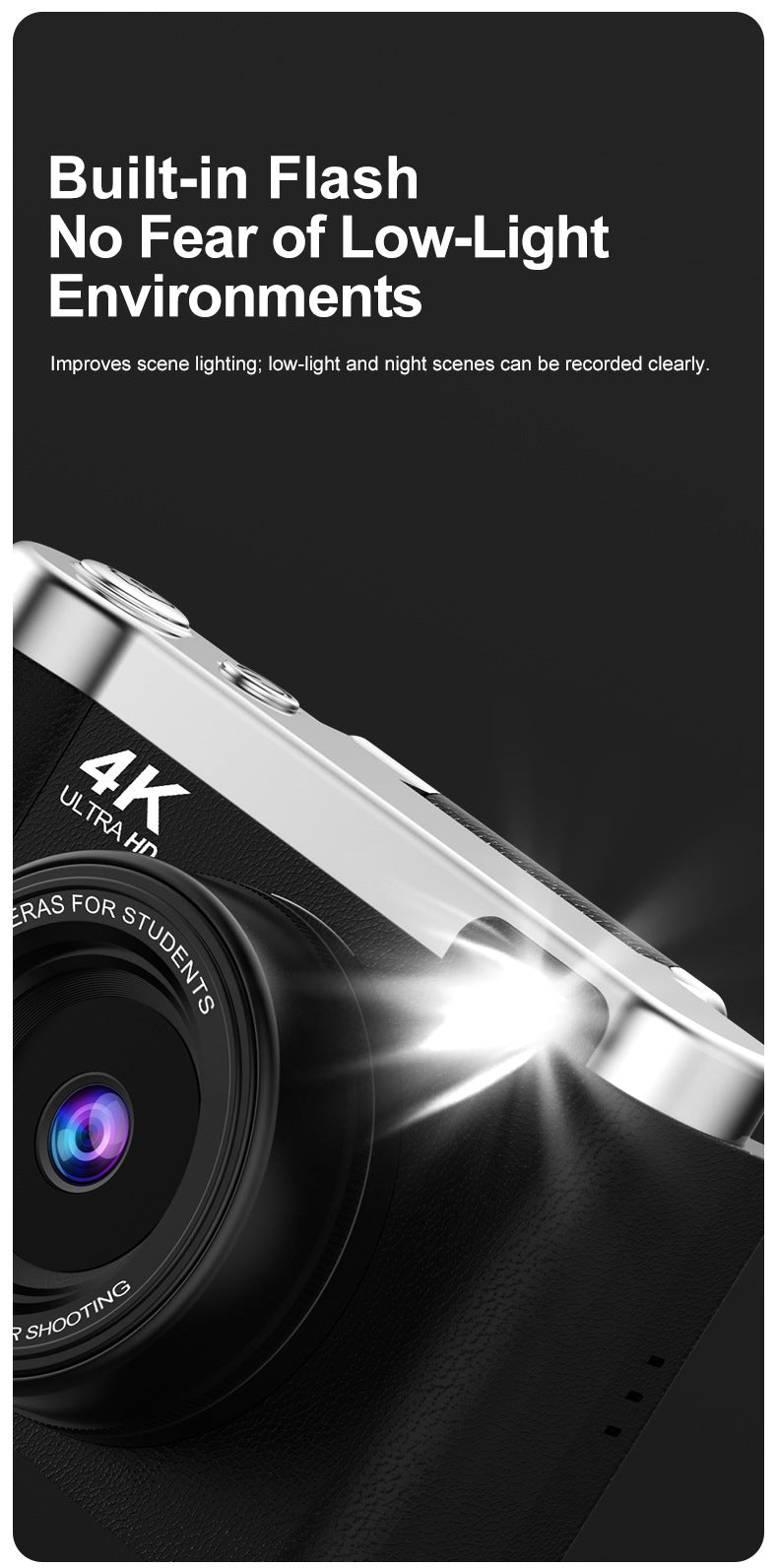 4K Ultra Hd Digital Camera 75Mp 2.8 Inch Rotatable Screen Auto Focus & Built Flash(Pink)
