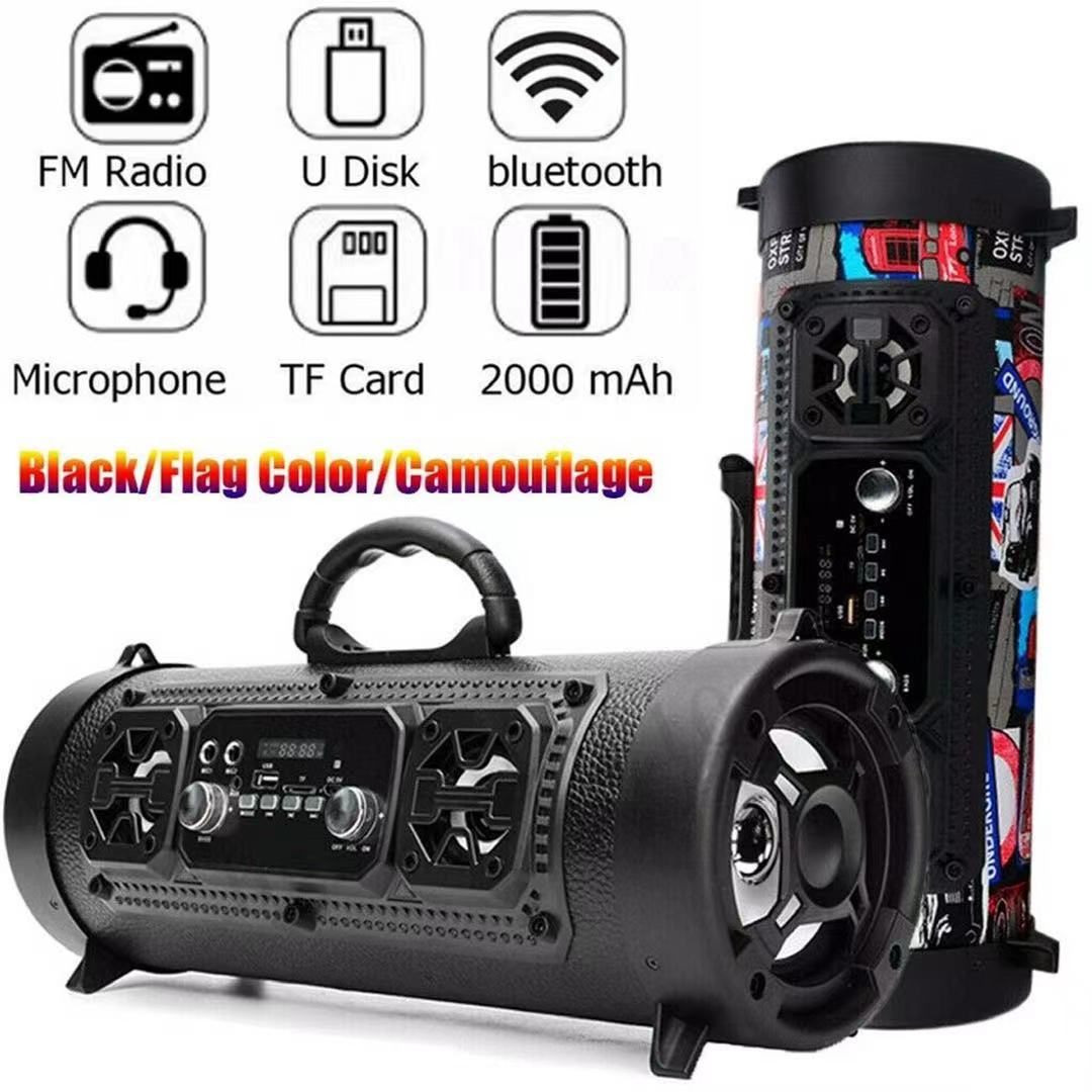 Wireless Fm Radio Usb/Tf Playback Aux Input Microphone Support & 2000Mah Battery(Black)