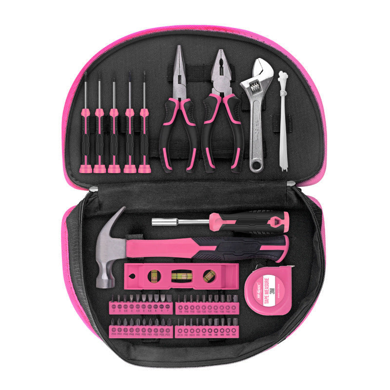 63 Piece Essential Home Repair Tool Kit With Portable Zipper Case(Pink)