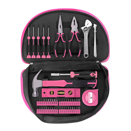 63 Piece Essential Home Repair Tool Kit With Portable Zipper Case(Pink)