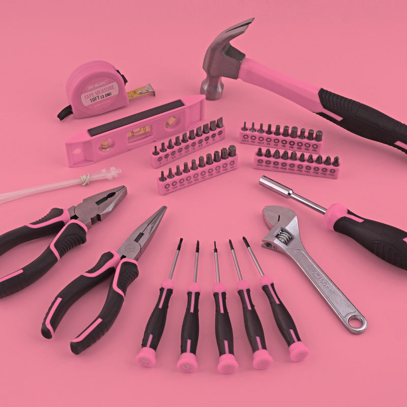 63 Piece Essential Home Repair Tool Kit With Portable Zipper Case(Pink)