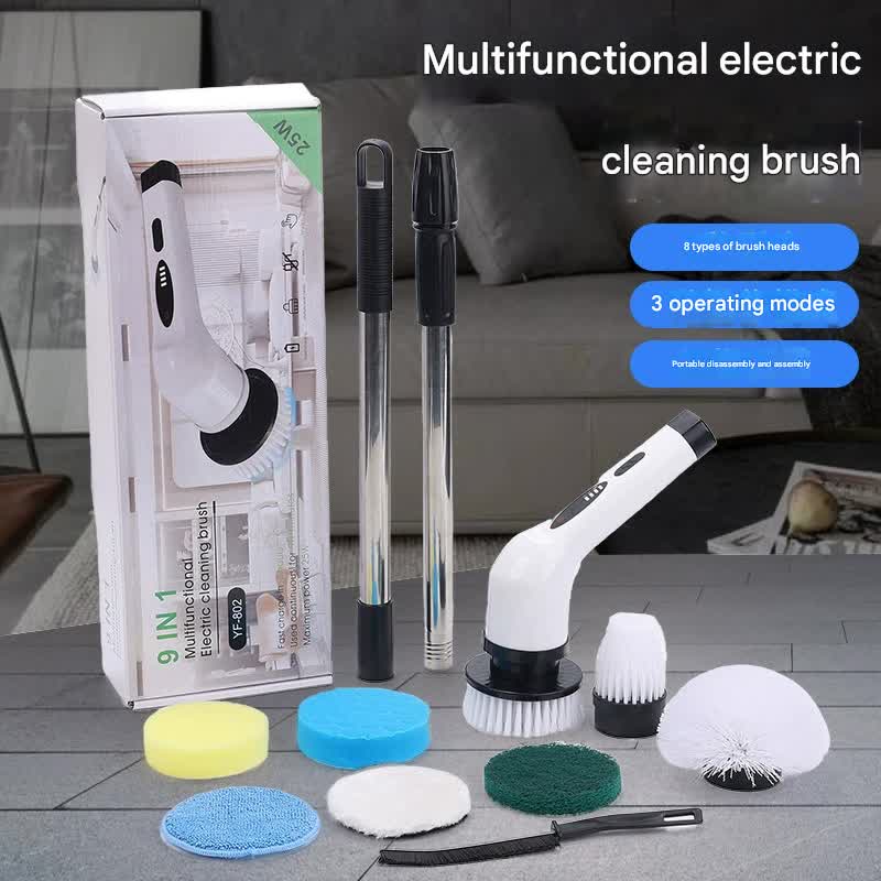 9 In 1 Multifunctional Cordless Electric Spin Scrubber With Adjustable Extension Handle(White)