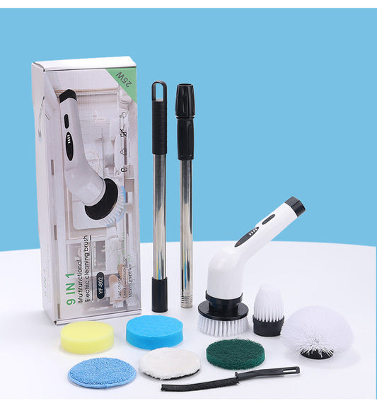 9 In 1 Multifunctional Cordless Electric Spin Scrubber With Adjustable Extension Handle(White)