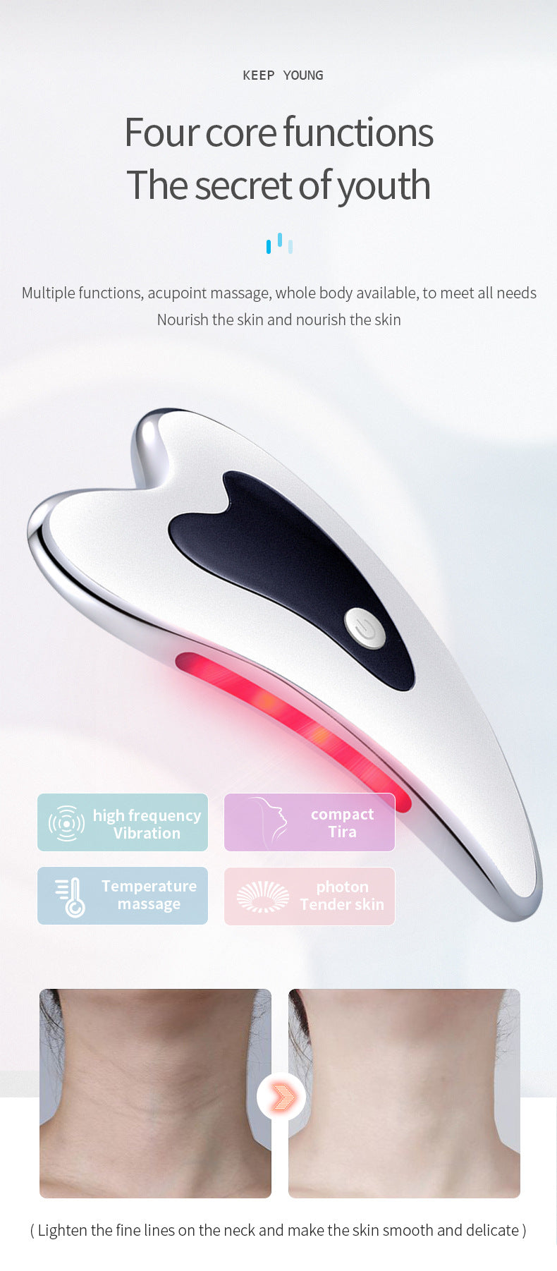 Electric Gua Sha Facial Massager With Heat Vibration & Led Light Therapy 4 In 1 Scraping Tool For Face Lifting Skin Tigh