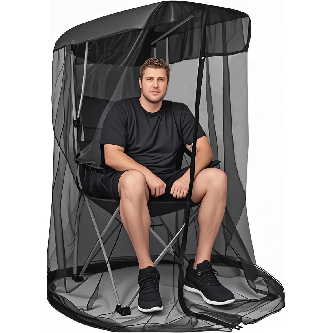 Outdoor Chair Cover With Mosquito Net & Sun Canopy Uv Water Resistant Shelter For Camping Fishing(Black 185*125*205Cm)