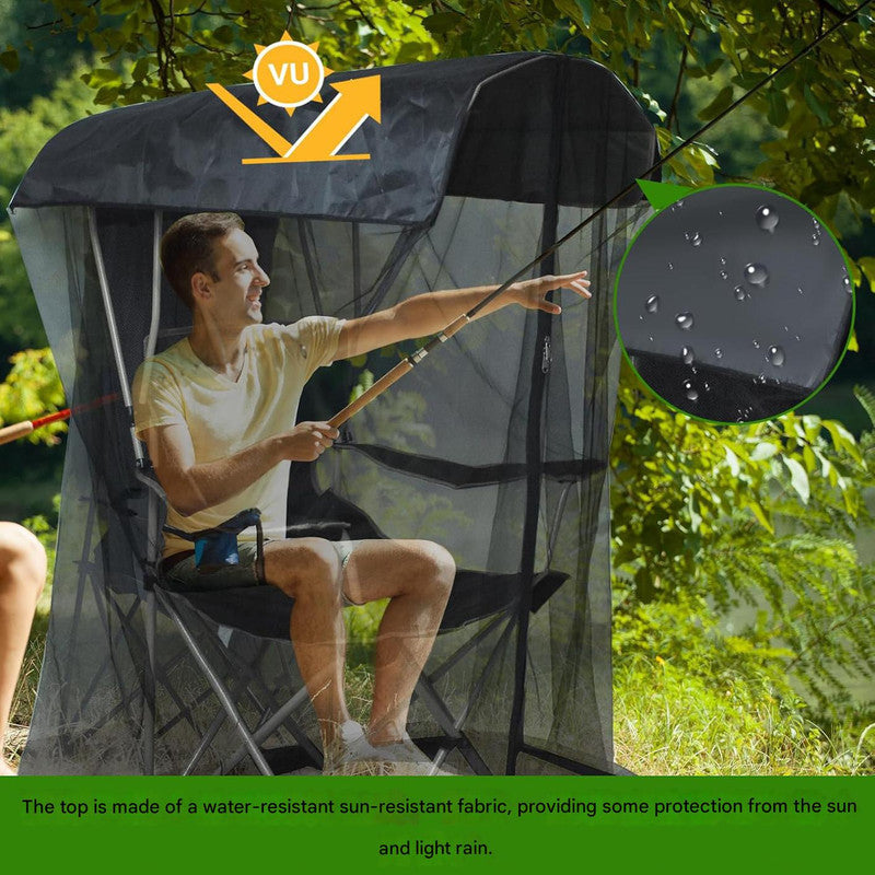 Outdoor Chair Cover With Mosquito Net & Sun Canopy Uv Water Resistant Shelter For Camping Fishing(Black 185*125*205Cm)