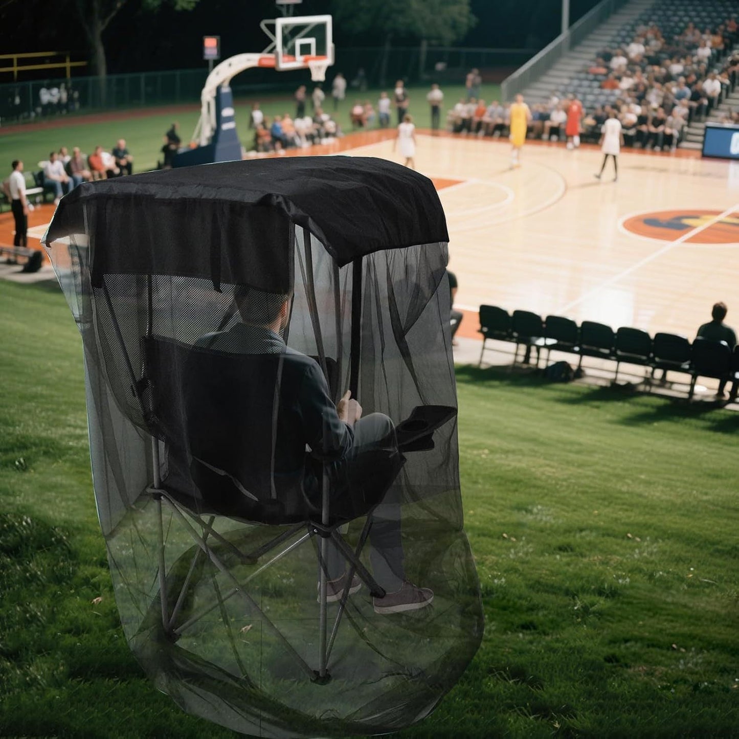 Outdoor Chair Cover With Mosquito Net & Sun Canopy Uv Water Resistant Shelter For Camping Fishing(Black 185*125*205Cm)