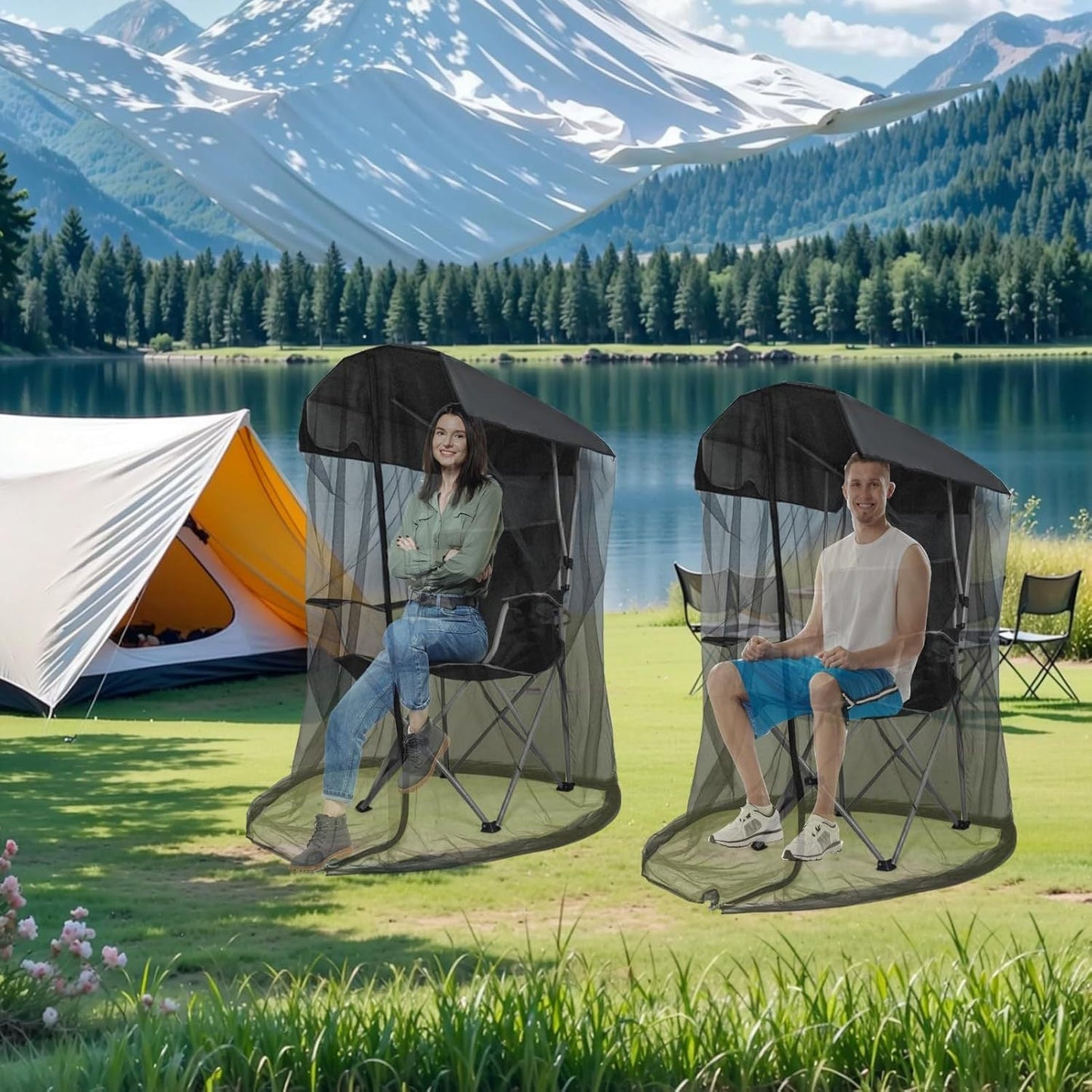 Outdoor Chair Cover With Mosquito Net & Sun Canopy Uv Water Resistant Shelter For Camping Fishing(Black 185*125*205Cm)