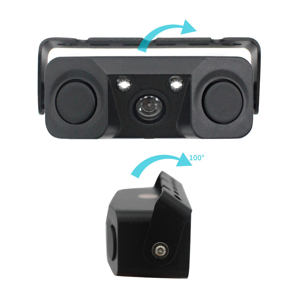 3 In 1 Car Reversing Camera & Parking Sensor System With Monitor License Plate Frame Mount Waterproof Night Vision(Black