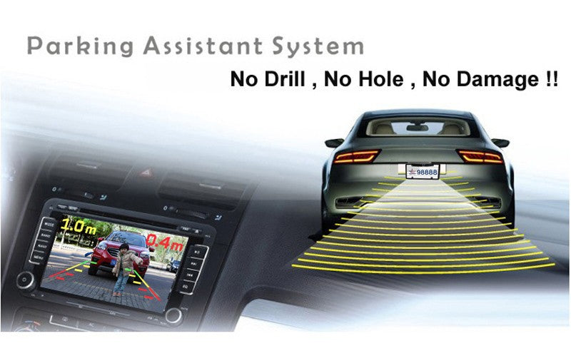 3 In 1 Car Reversing Camera & Parking Sensor System With Monitor License Plate Frame Mount Waterproof Night Vision(Black