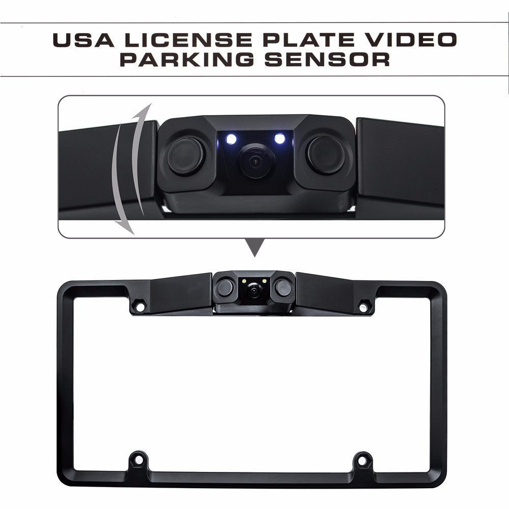 3 In 1 Car Reversing Camera & Parking Sensor System With Monitor License Plate Frame Mount Waterproof Night Vision(Black