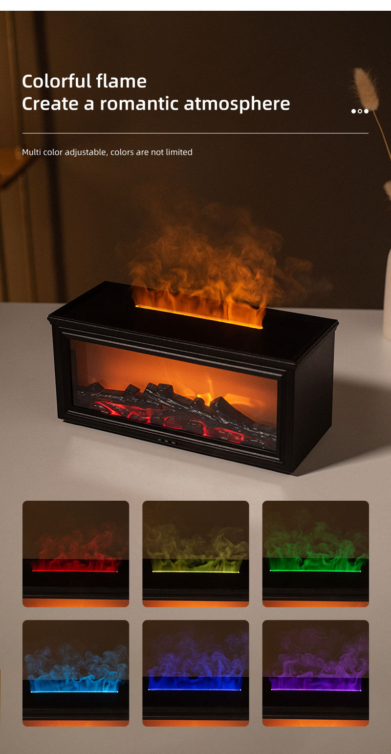 Fireplace Flame Effect Aroma Diffuser & Humidifier With 7 Colour Light Timer Remote Control(Black)