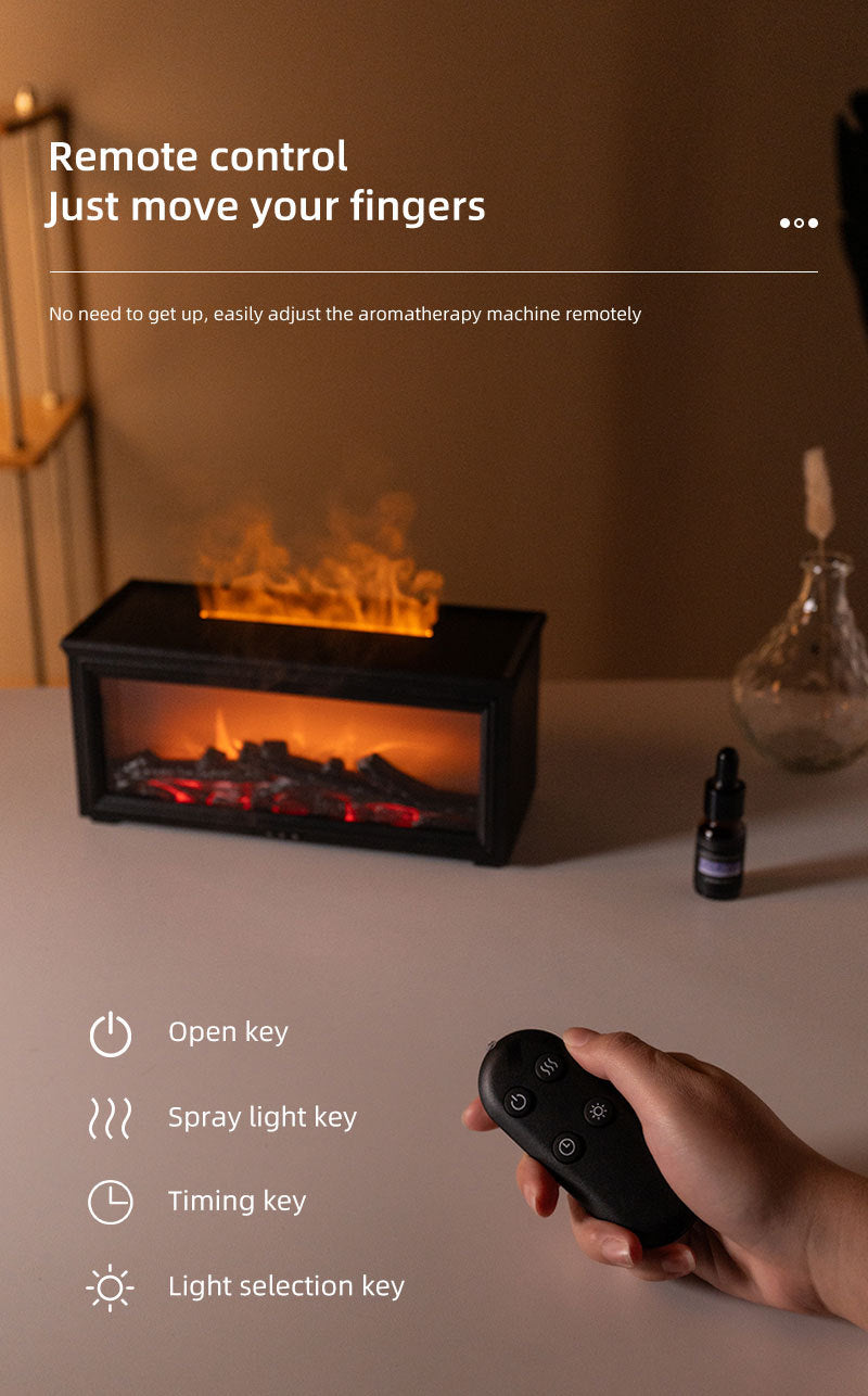 Fireplace Flame Effect Aroma Diffuser & Humidifier With 7 Colour Light Timer Remote Control(Black)