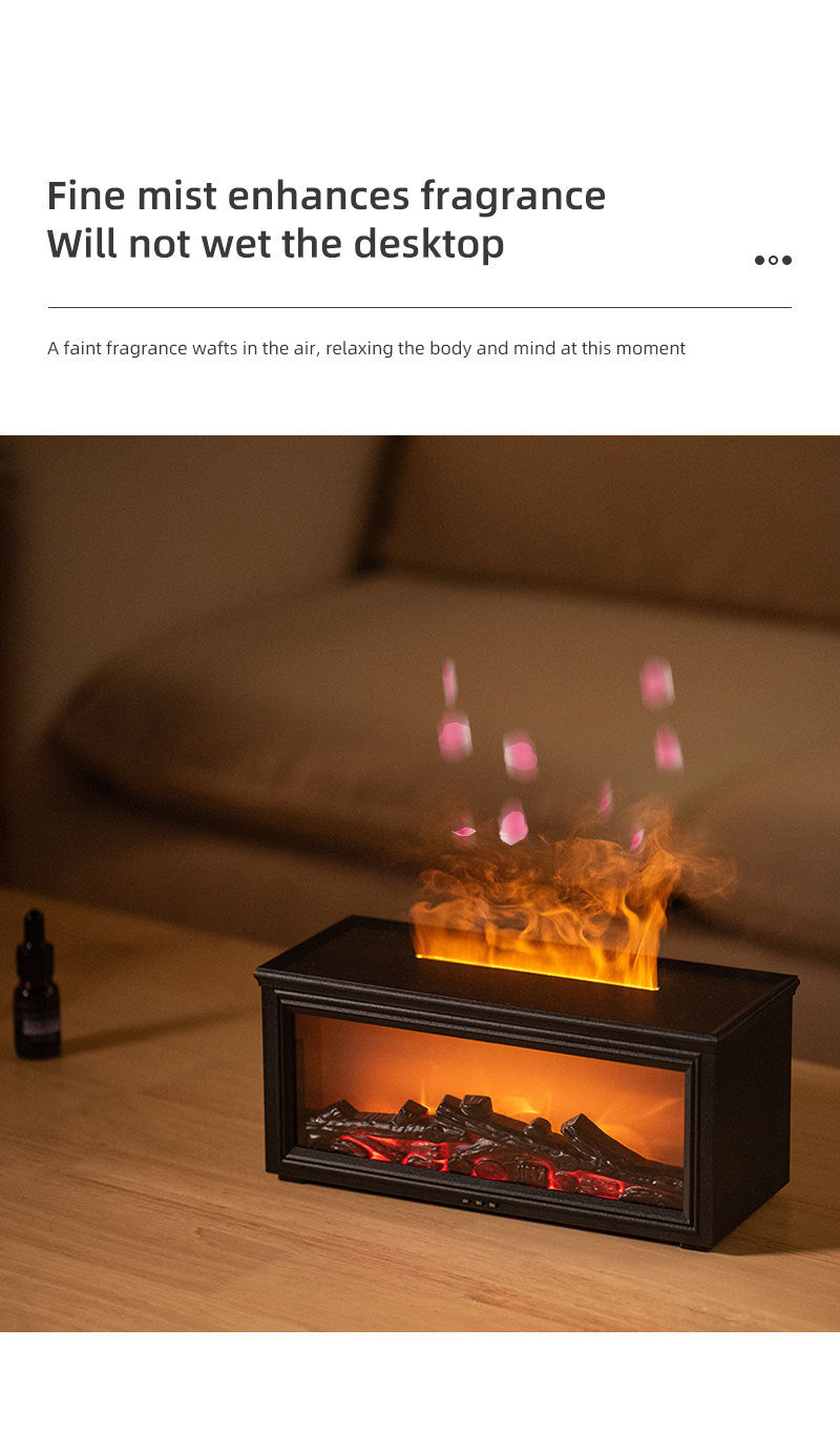 Fireplace Flame Effect Aroma Diffuser & Humidifier With 7 Colour Light Timer Remote Control(Black)