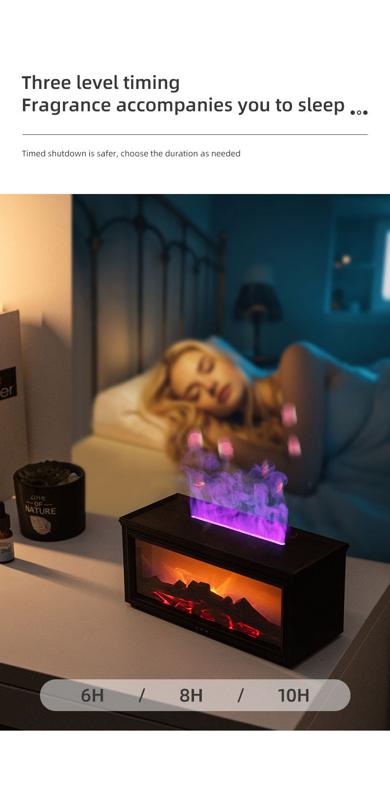 Fireplace Flame Effect Aroma Diffuser & Humidifier With 7 Colour Light Timer Remote Control(Black)