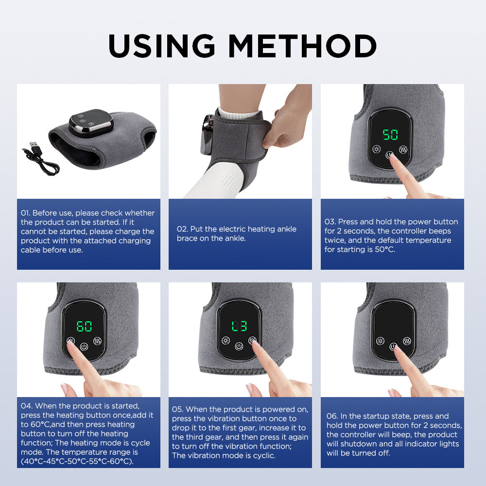 Rechargeable Electric Heating Ankle Brace With Vibration Massage 5 Levels & 3 Modes(Grey)
