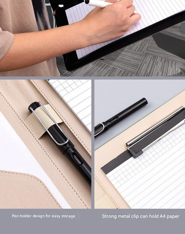 A4 Pu Leather Business Portfolio With Ring Binder Calculator & 40 Sleeves(Grey And Black)