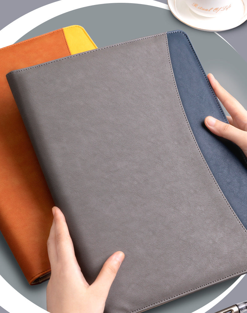 A4 Pu Leather Business Portfolio With Ring Binder Calculator & 40 Sleeves(Grey And Black)