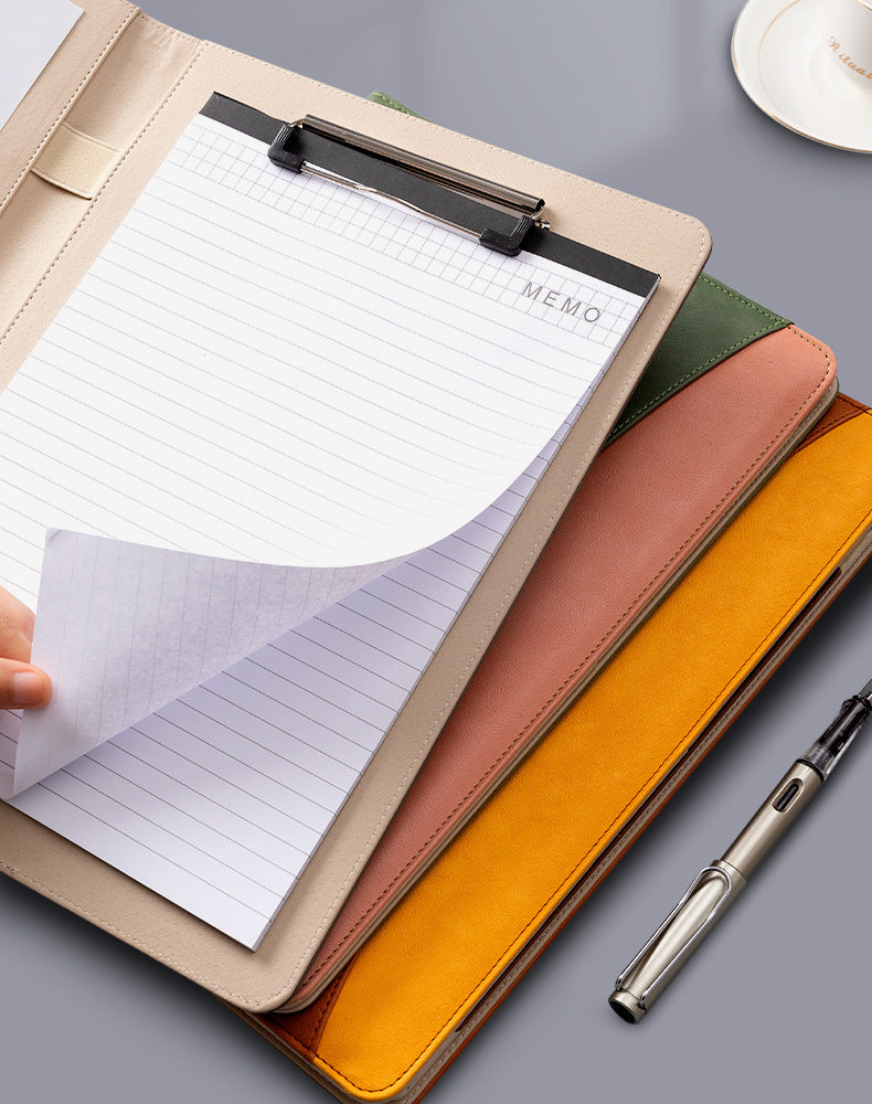 A4 Pu Leather Business Portfolio With Ring Binder Calculator & 40 Sleeves(Grey And Black)