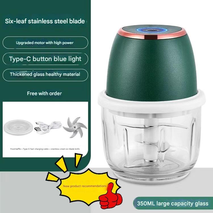 Electric Mini Garlic Chopper With Glass Bowl - Usb Rechargeable 6 Blades Large Capacity(Green)