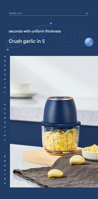 Electric Mini Garlic Chopper With Glass Bowl - Usb Rechargeable 6 Blades Large Capacity(Green)