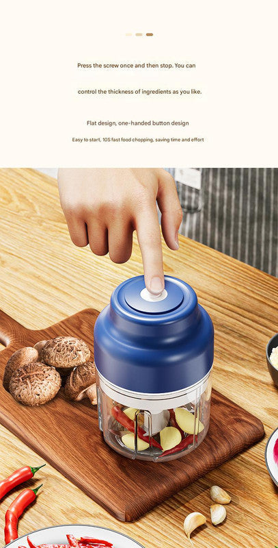 Powerful Mini Electric Food Chopper Usb Rechargeable Cordless Garlic & Meat Mincer(Purple 250Ml + 4 Blade Knife)