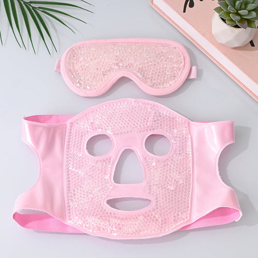 Pink Reusable Cooling Gel Bead Face Mask And Eye Set Soothing Therapy For Puffy Eyes Headaches Facial Relaxation