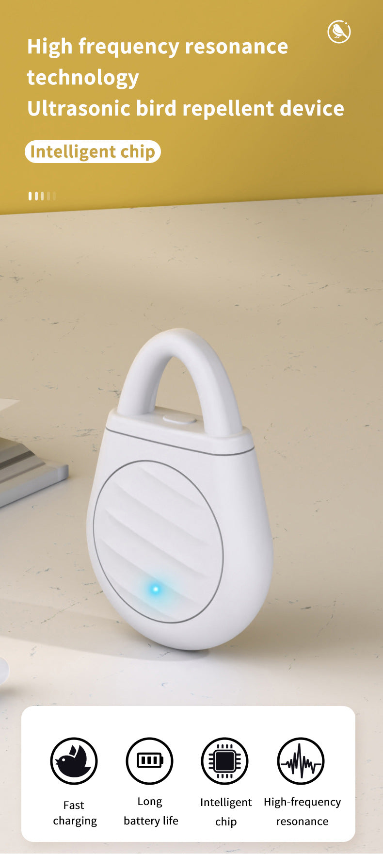 2 Pcs Yellow Portable Ultrasonic Pest Repeller Rechargeable Mosquito & Bird Repellent Device | 3 Mode For Indoor Outdoor