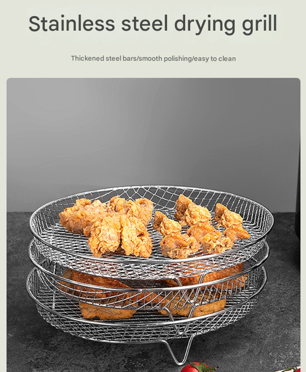 Silver 3-Pack Stackable Air Fryer Racks Food Grade Stainless Steel Multi-Layer Dehydrator & Crisper Tray Accessory