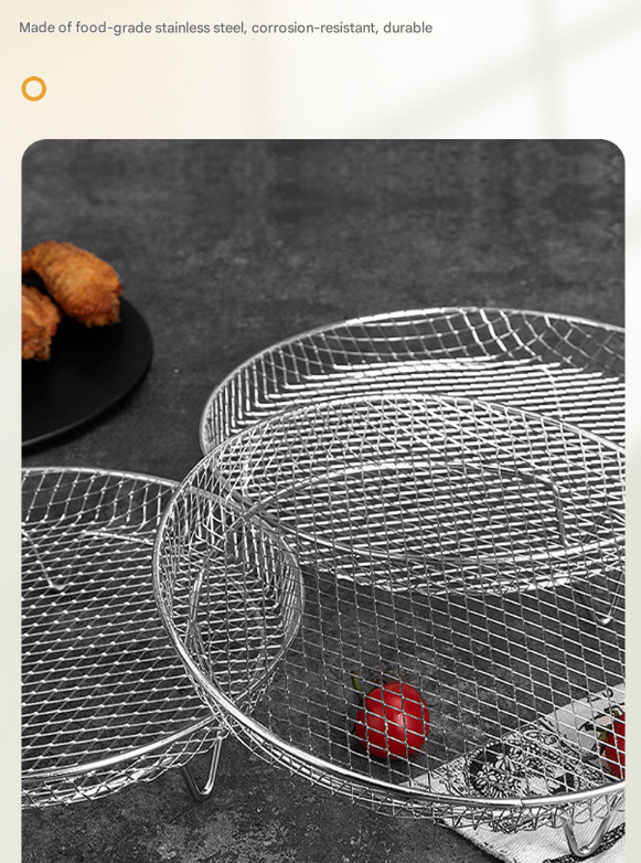 Silver 3-Pack Stackable Air Fryer Racks Food Grade Stainless Steel Multi-Layer Dehydrator & Crisper Tray Accessory