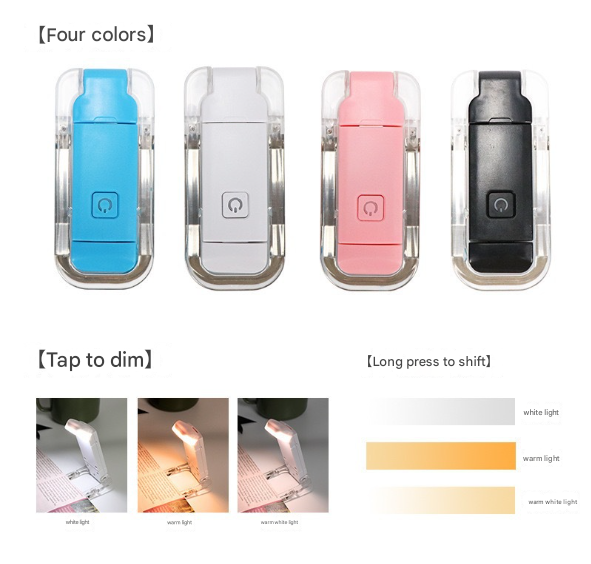 2 Pcs Blue Usb Rechargeable Clip On Led Book Light 3 Color Modes & Dimmable Brightness For Eye Caring Reading