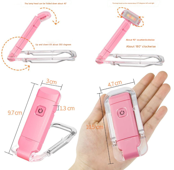 2 Pcs Blue Usb Rechargeable Clip On Led Book Light 3 Color Modes & Dimmable Brightness For Eye Caring Reading