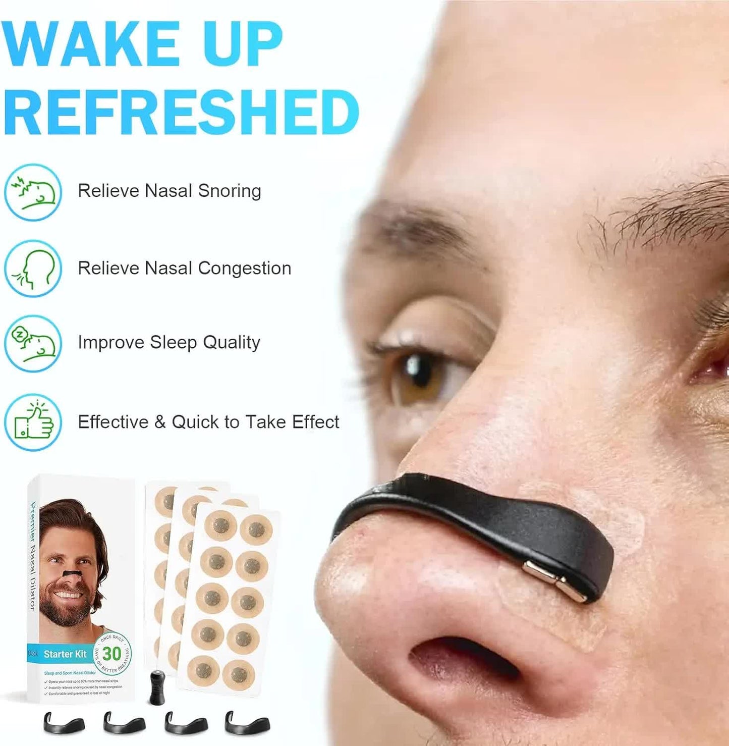Black Round Anti Snoring Patch Set (30 Pairs Of Patches) Magnetic Nasal Dilator Kit For Relief Reusable Multi Size Sleep