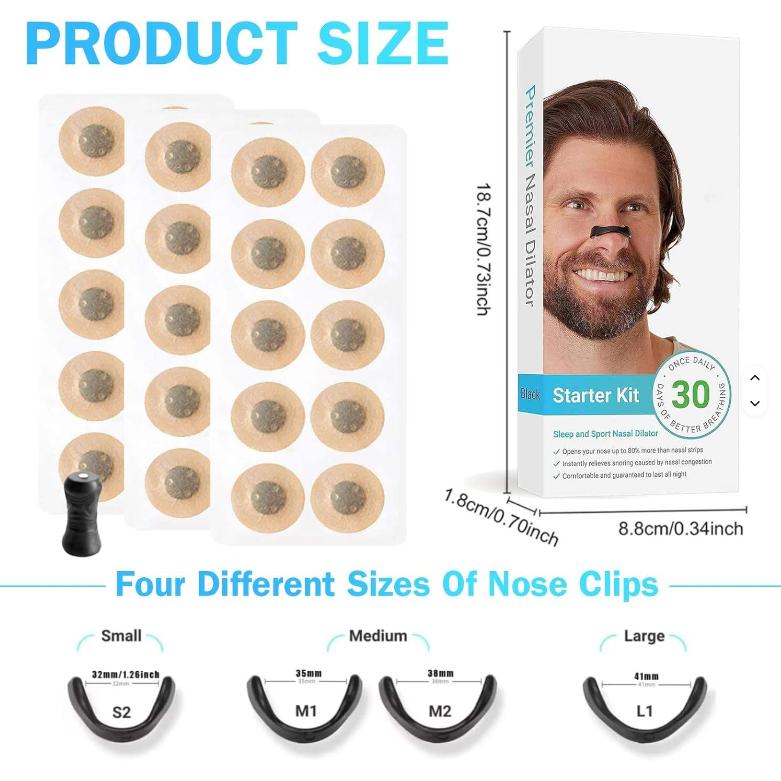 Black Round Anti Snoring Patch Set (30 Pairs Of Patches) Magnetic Nasal Dilator Kit For Relief Reusable Multi Size Sleep