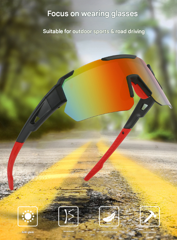 Black Temples And Orange Lenses Unisex Sport Cycling Sunglasses Lightweight Wraparound Eyewear For Running & Outdoor Act