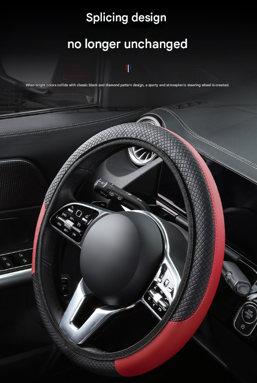 2 Pack (Type A + B) Beige And Black Sporty Carbon Fiber Leather Steering Wheel Cover Universal 38Cm Easy Fit Elastic Gri