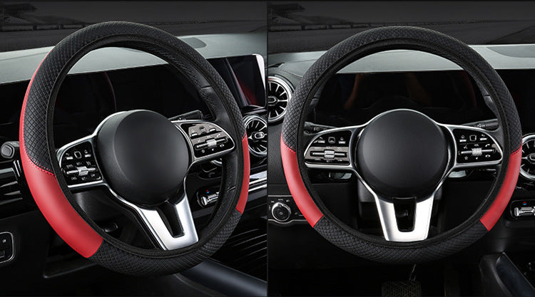 2 Pack (Type A + B) Beige And Black Sporty Carbon Fiber Leather Steering Wheel Cover Universal 38Cm Easy Fit Elastic Gri