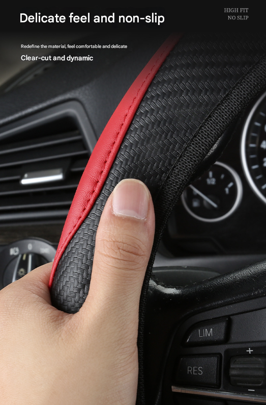 2 Pack (Type A + B) Beige And Black Sporty Carbon Fiber Leather Steering Wheel Cover Universal 38Cm Easy Fit Elastic Gri