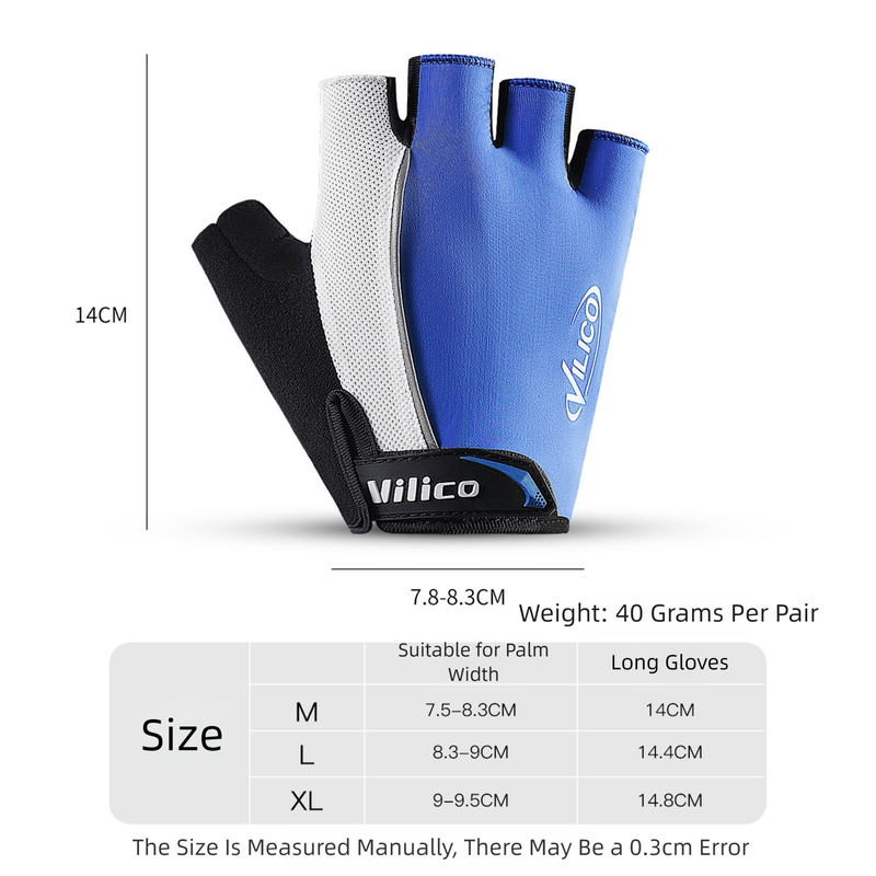 Size M Blue Padded Half-Finger Cycling Gloves Breathable Shock-Absorbing Workout For Gym & Fitness