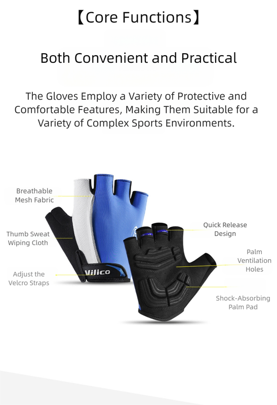 Size M Blue Padded Half-Finger Cycling Gloves Breathable Shock-Absorbing Workout For Gym & Fitness