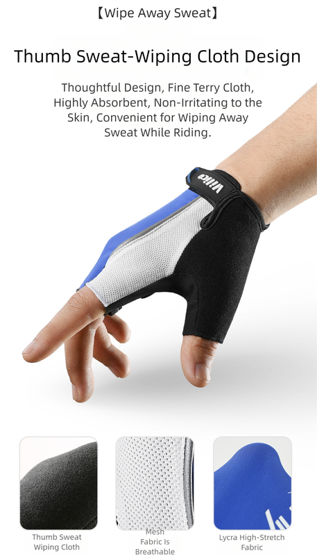 Size M Blue Padded Half-Finger Cycling Gloves Breathable Shock-Absorbing Workout For Gym & Fitness