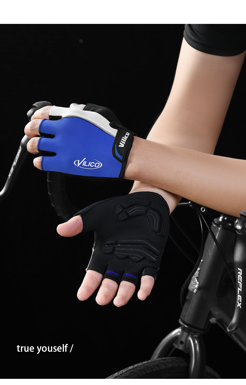 Size M Blue Padded Half-Finger Cycling Gloves Breathable Shock-Absorbing Workout For Gym & Fitness